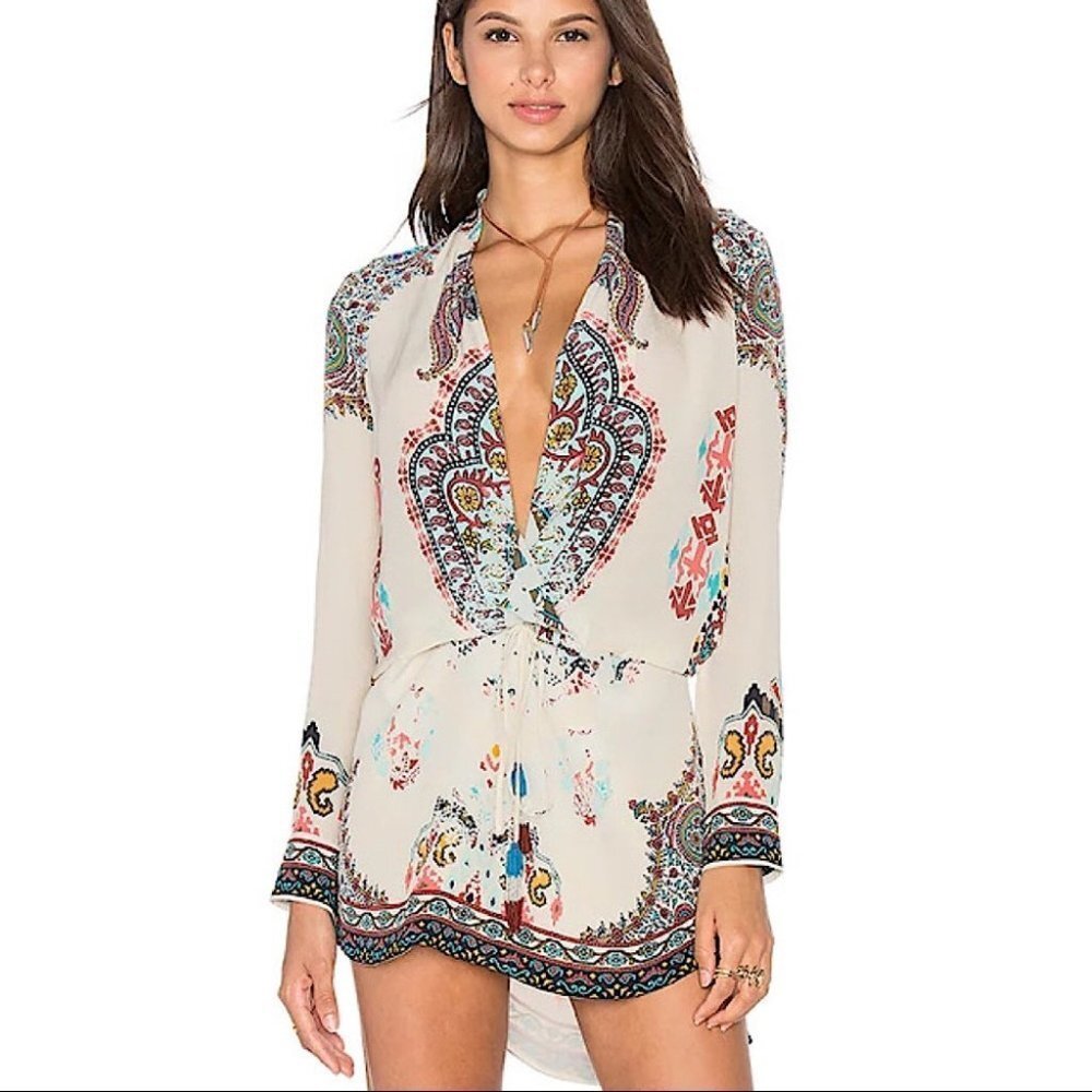 Rococo Sand Dress Summer Mini Silk Crepe Beaded Paisley Carpet Size XS